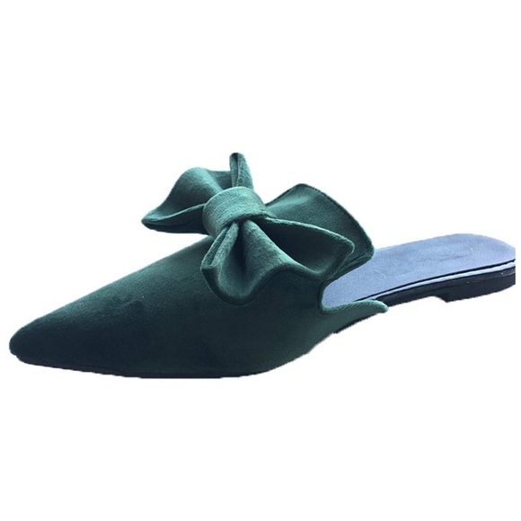 POINTY MULE VELVET GREEN BOW WOMANS FLAT SHOE *NWT - Picture 5 of 6